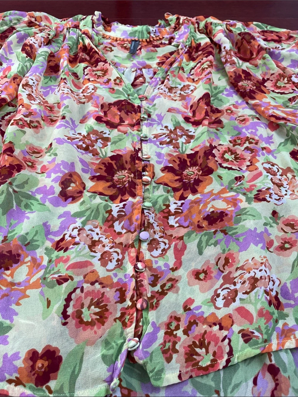 Anthropologie Estela Sheer Floral Flutter Sleeve Top Vibrant Multicolor